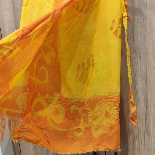 Vintage viscose pareo wrap skirt used, yellow orange tribal print