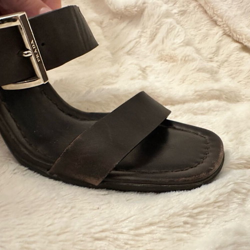 Prada mules with wooden heel, leather, size 38, like new