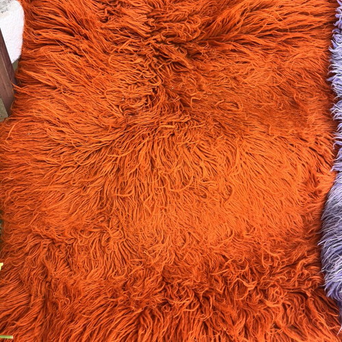 Traditional handmade wool flokati rugs orange and purple, 130x75 cm
