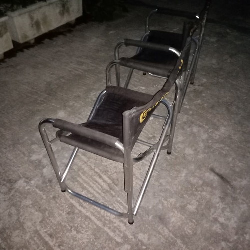 Director chairs used, set of 2, aluminum with armrest cushions
