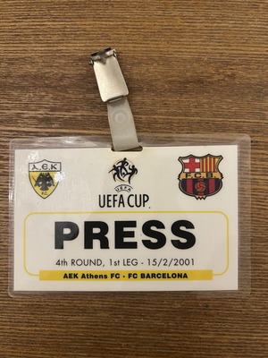 AEK Athens FC vs Μπαρτσελόνα 2001 διαπίστευση Τύπου Κυπέλλου UEFA