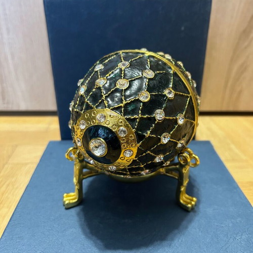 Faberge egg dark green 15 cm with crystals like new