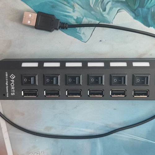 USB Hub 7 Ports USB 2.0 with Independent On/Off Switches Black new