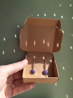 Handmade purple stainless steel earrings new, glow in the dark