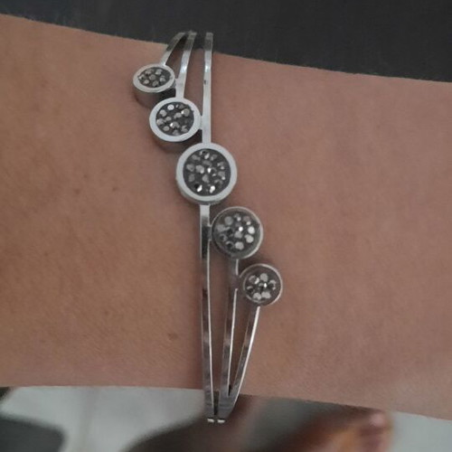 Rigide Stainless Steel bracelet like new with black and grey zirconia circles