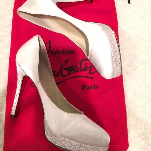 Christian Louboutin women's ivory satin high heels with Swarovski crystals