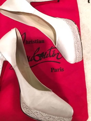 Christian Louboutin women's ivory satin high heels with Swarovski crystals
