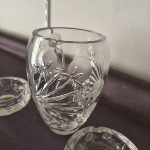 Vintage 3-piece heavy crystal set with vase and 2 ashtrays