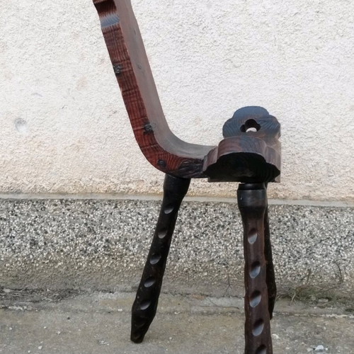 Spanish brutalist hand-carved oak chair used