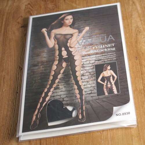 Black perforated rock bodystocking new