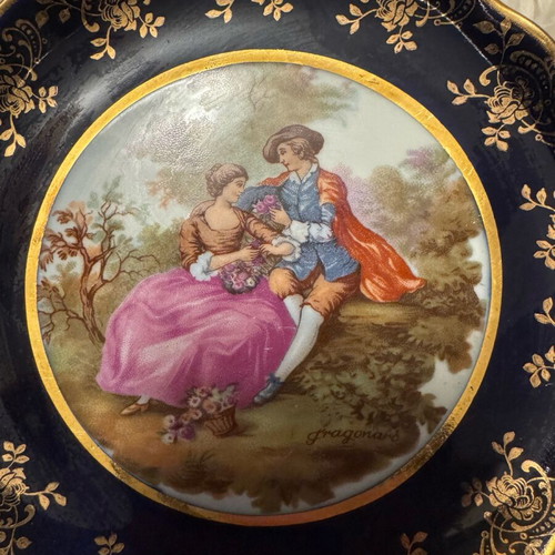 French vintage porcelain plate with marquise theme new