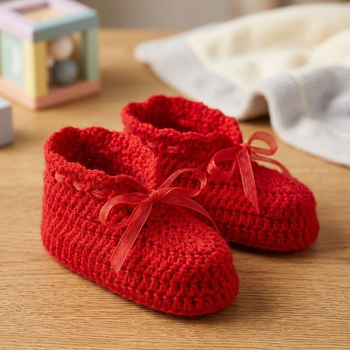 Handmade knitted baby booties new, red