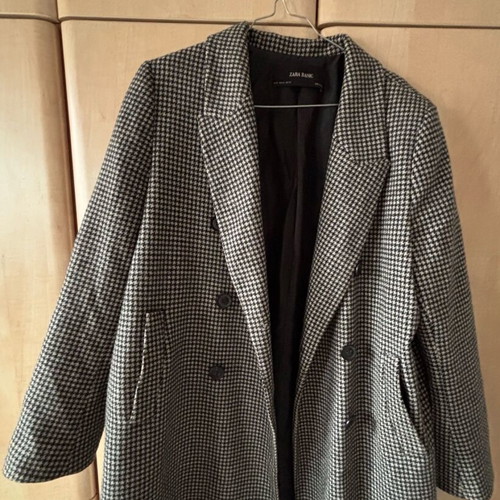 Zara checked long coat new, black and white