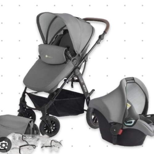 Kinderkraft 3-in-1 grey stroller with car seat