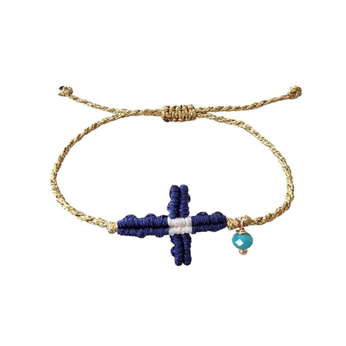 Anniversary bracelet with cross and Greek flag on gold cord new