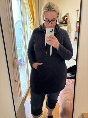 H&M long sweatshirt used with hood and pocket blue