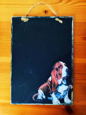 Красива дъска за писане с куче Basset hound и въже нова