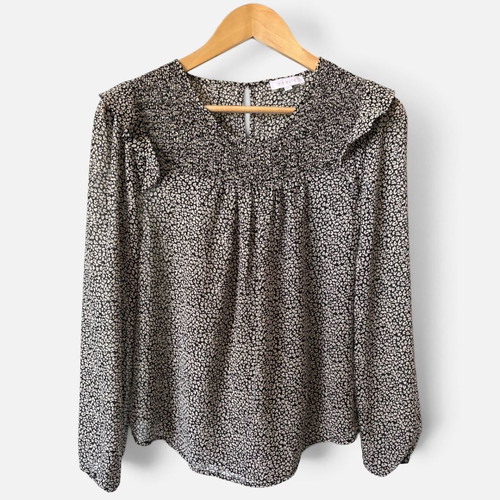 Va Vite Leopard Print Shirred Ruffle Blouse, EU 34 UK 6 XS