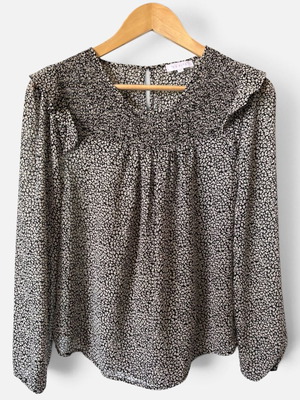 Va Vite Leopard Print Shirred Ruffle Blouse, EU 34 UK 6 XS