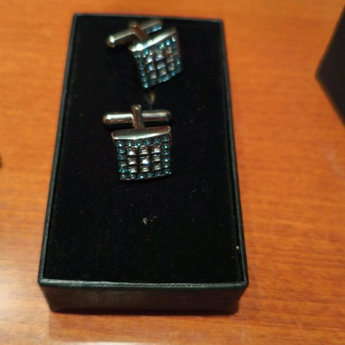 Napoleone men's cufflinks square shape with turquoise and white stones like new