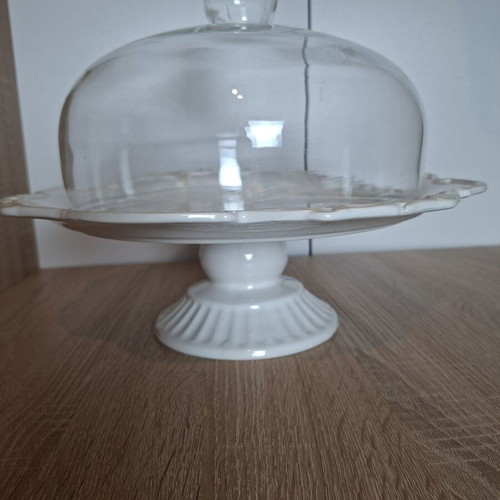 Cake stand with glass dome used, vintage style, 34 cm