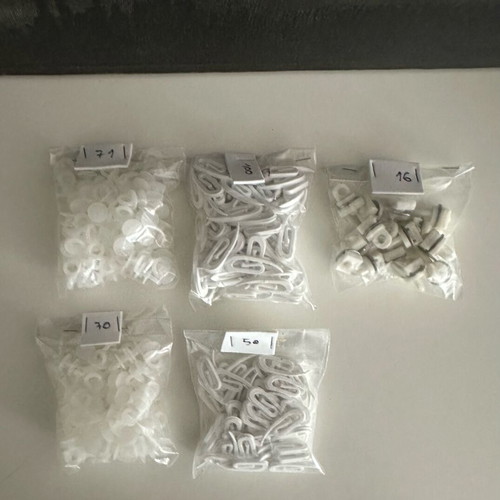 Set of 307 white curtain accessories new, plastic
