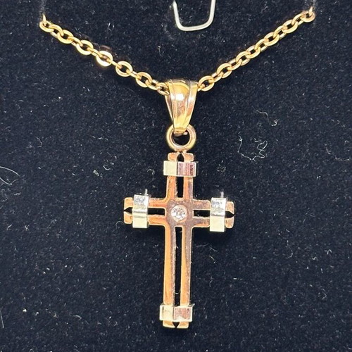 Oxzen steel and zircon cross pendant with chain
