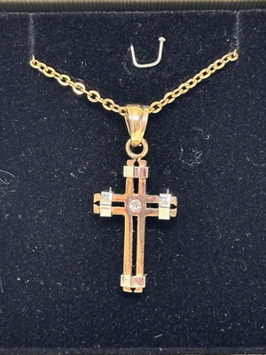 Oxzen steel and zircon cross pendant with chain