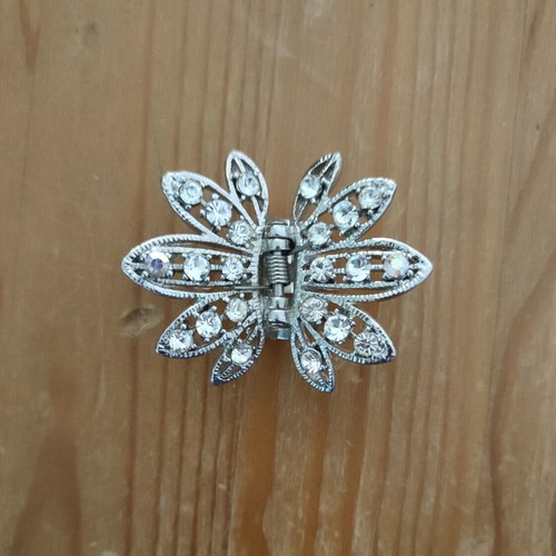 Vintage Metal Hair Clip with Rhinestones (Silver)