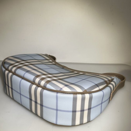 Burberry hobo bag with light blue and beige check pattern
