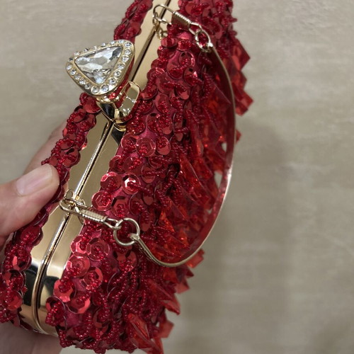 Red evening clutch bag, handmade