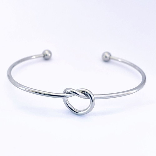 Greek Stainless Steel Cuff Bracelet for Women with Knot and Sphere Ending New
