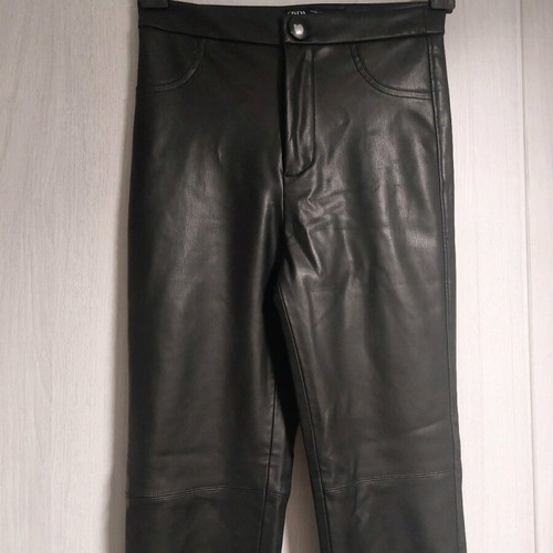 Zara leather leggings pants used, black, XS