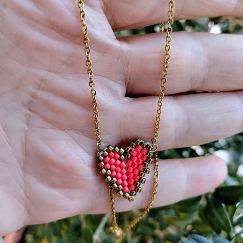 Steel necklace red heart miyuki made to order