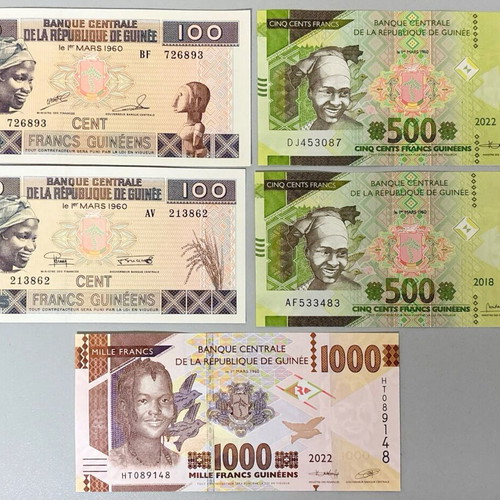 Set of 5 Uncirculated Guinea Banknotes Various Years