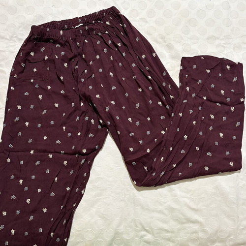 Burgundy Floral Wide-Leg Pants used, high waist, elastic waist