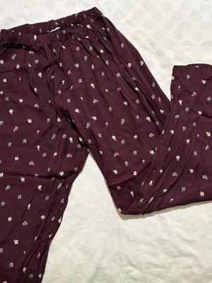 Burgundy Floral Wide-Leg Pants used, high waist, elastic waist