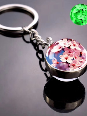 Μπρελόκ γυάλινο 3D καινούργιο, ροζ και ασημί