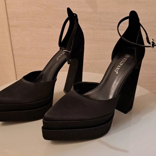 Luigi satin high heel pumps with ankle strap, black