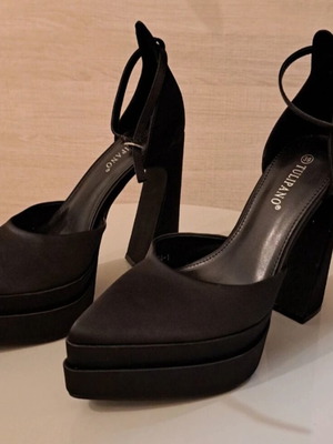 Luigi satin high heel pumps with ankle strap, black