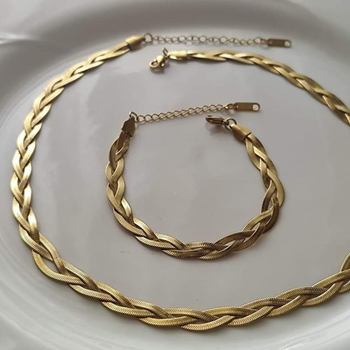 Stainless steel set triple braided necklace and bracelet new