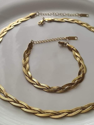 Stainless steel set triple braided necklace and bracelet new