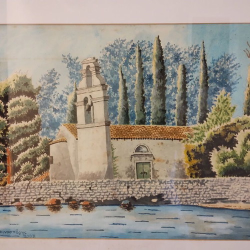 Watercolor Painting "Church by the Sea" used