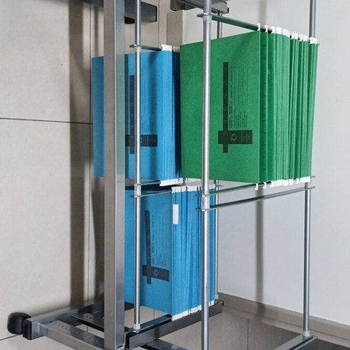 Rolling filing stand like new, aluminum with folders included