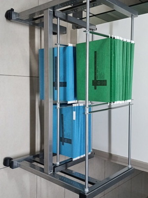 Rolling filing stand like new, aluminum with folders included