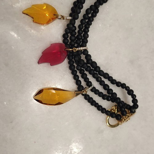 Swarovski bracelet with volcanic lava stones and leaf-shaped crystals