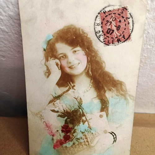 French vintage postcard 1907 used with colored young girl