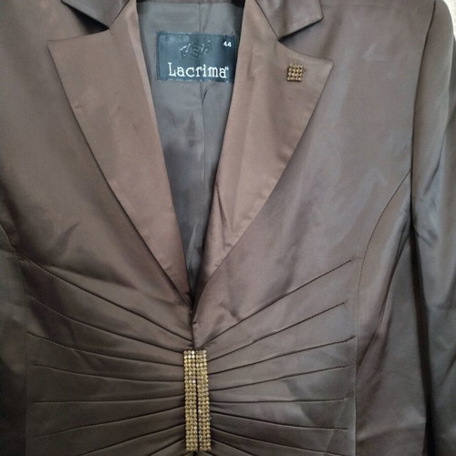 Lacrima satin jacket like new, brown, crystal clasp closure