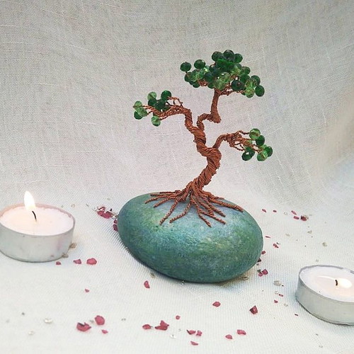 Large Bonsai Wire Tree New with Marble Stone