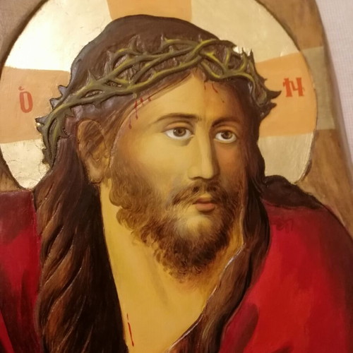 Ιερή εικόνα Ο Νυμφίος vintage σκαλιστή σε σχιστό ξύλο, σαν καινούργιο